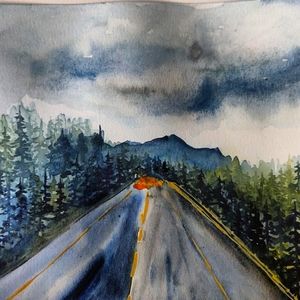 the highway 🌲🌩️🌧️ watercolor painting